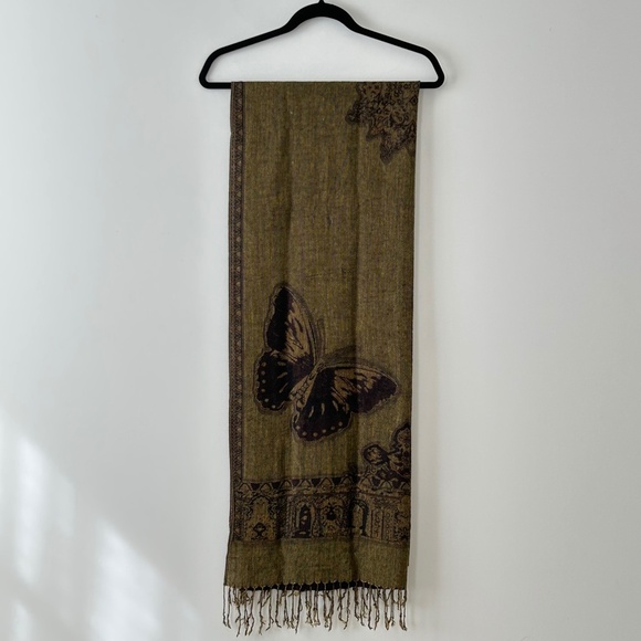 Reversible Butterfly Olive & Brown Scarf - Picture 8 of 16